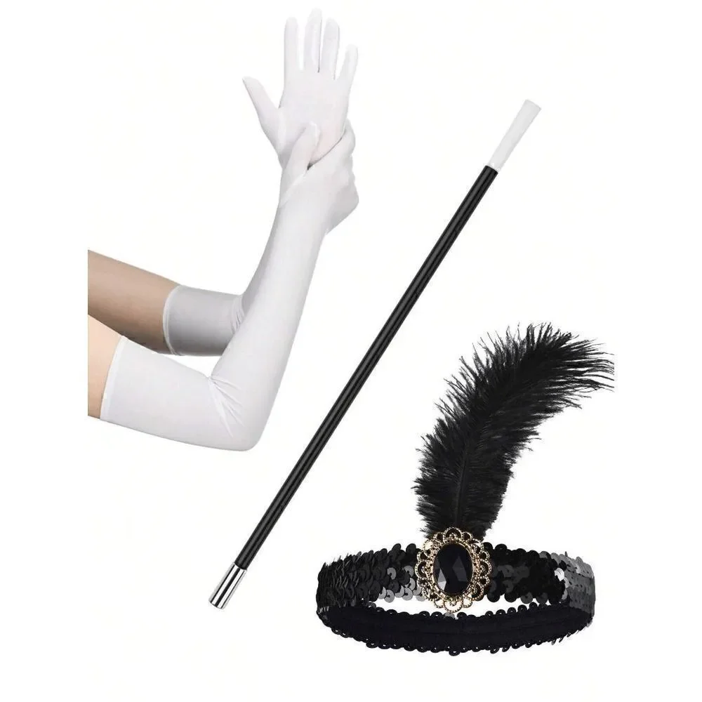🤍✨ 6PCS 1920s White Accessories Flapper Great Gatsby Retro Costume Set NEW